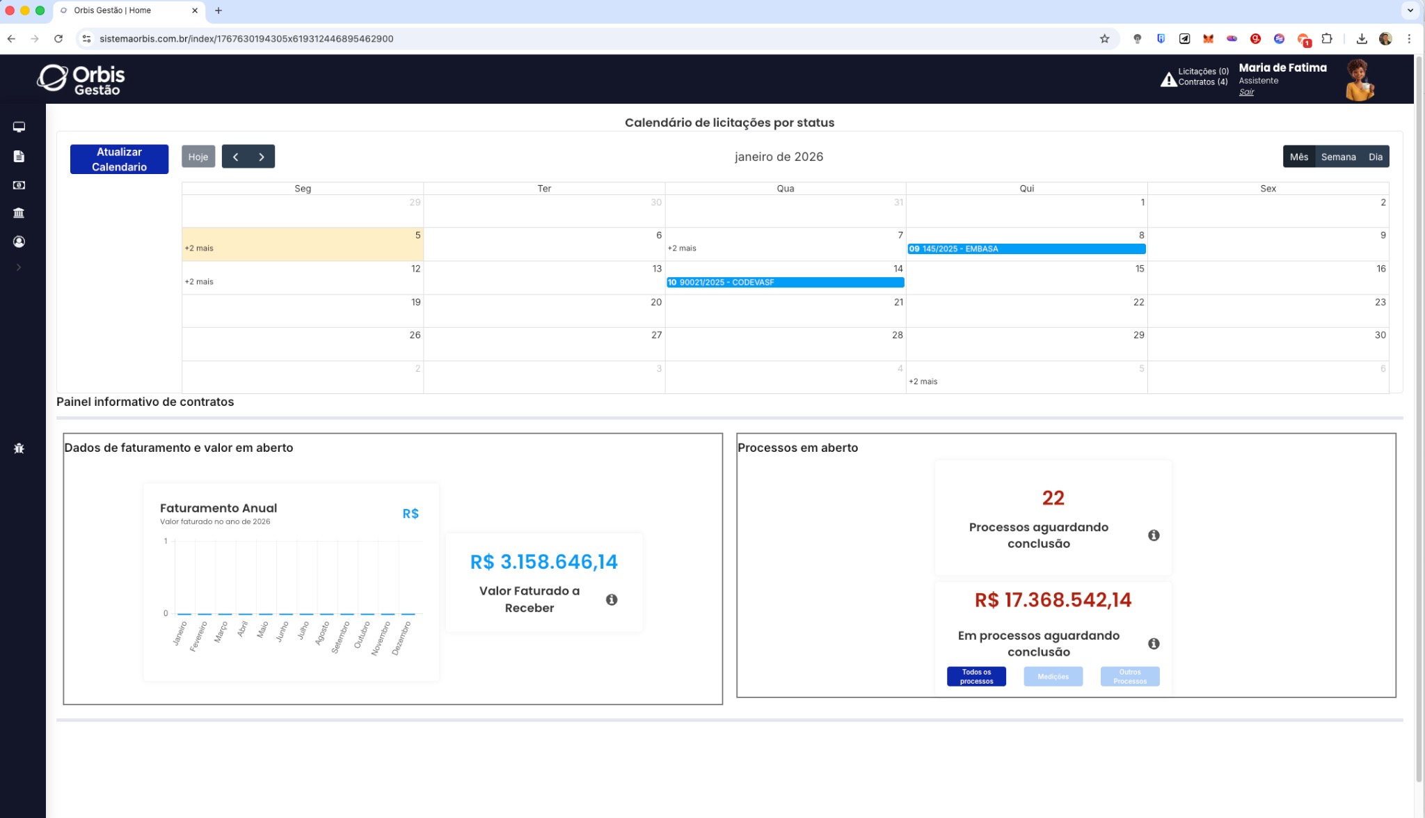 Dashboard Web Orbis Gestão